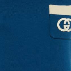 Pre Owned Gucci Blue GG Embroidered Knit Mini Dress M