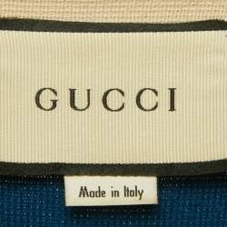 Pre Owned Gucci Blue GG Embroidered Knit Mini Dress M