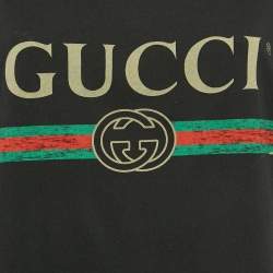 Pre Owned Gucci Black Vintage Logo Print Jersey Distressed T-Shirt M