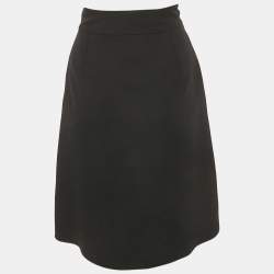 مملوكة مسبقًا Gucci Black Wool Silk Logo Detail Mini Skirt S