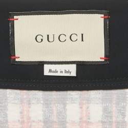 Pre Owned Gucci White/Red Tweed GG Detail Pencil Skirt S