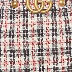 Pre Owned Gucci White/Red Tweed GG Detail Pencil Skirt S