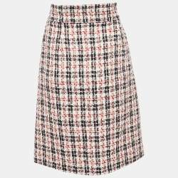 Pre Owned Gucci White/Red Tweed GG Detail Pencil Skirt S