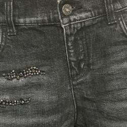 Pre Owned Gucci Black Washed Embellished Denim Shorts M Waist 30" 