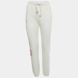 Pre Owned Gucci Ivory Logo Print Cotton Joggers XXS