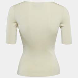 Pre Owned Gucci Beige Leather Trim Stretch Knit Top XS