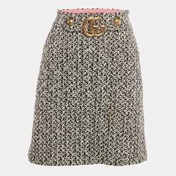 Pre Owned Gucci Black/White Tweed GG Logo Metal Detail Mini Skirt S