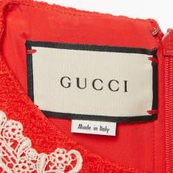 Pre Owned Gucci Red Lace Trim Tweed Shift Dress S