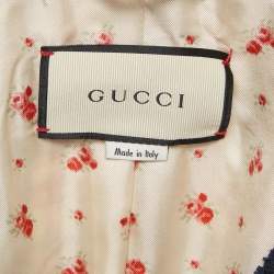 Pre Owned Gucci Blue Logo Patch Tweed Long Jacket S