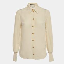 Pre Owned Gucci Cream Silk Button Down Shirt S