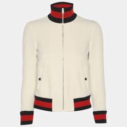 Pre Owned Gucci Cream Contrast Trim Knit Jacket XXS