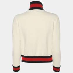 Pre Owned Gucci Cream Contrast Trim Knit Jacket XXS