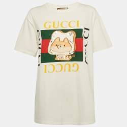 Pre Owned Gucci x Pikarar White Embroidered Jersey T-shirt S