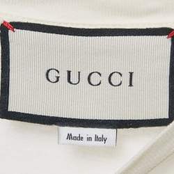 Pre Owned Gucci Cream Logo Glitter Print Jersey T-Shirt S