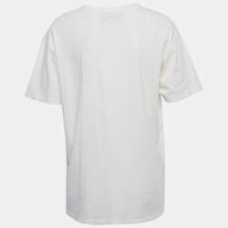 Pre Owned Gucci Cream Logo Glitter Print Jersey T-Shirt S