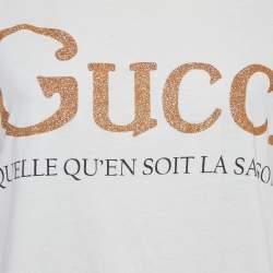 Pre Owned Gucci Cream Logo Glitter Print Jersey T-Shirt S