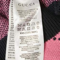 Pre Owned Gucci Pink GG Jacquard Wool Short Sleeve Pullover XXS
