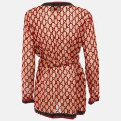 Pre Owned Gucci Red GG Macrame Open Front Belted Jacket S/M
