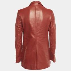 Pre Owned Gucci Red Leather Tailored Single Breasted Blazer M