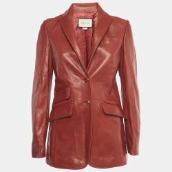 Pre Owned Gucci Red Leather Tailored Single Breasted Blazer M