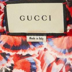 Pre Owned Gucci Red Poppy Print Silk Button Front Pajama Top S