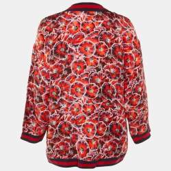 Pre Owned Gucci Red Poppy Print Silk Button Front Pajama Top S