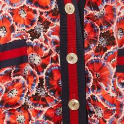 Pre Owned Gucci Red Poppy Print Silk Button Front Pajama Top S