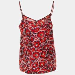 Pre Owned Gucci Red Poppy Print Silk Camisole Top M