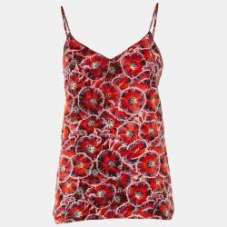 Pre Owned Gucci Red Poppy Print Silk Camisole Top M