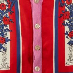 Pre Owned Gucci Pink Carillon Print Silk & Wool Reversible Cardigan L