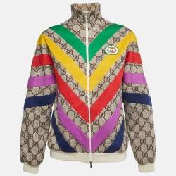Pre Owned Gucci Beige GG Rainbow Jersey Zip Up Jacket XXS