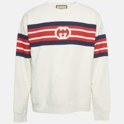 Pre Owned Gucci Cream Logo Print Cotton Crewneck Sweatshirt M