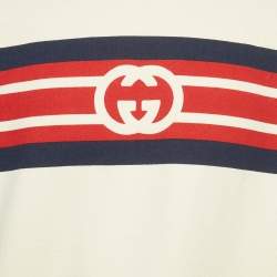 Pre Owned Gucci Cream Logo Print Cotton Crewneck Sweatshirt M
