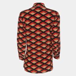 Pre Owned Gucci Multicolor Rhombus Print Crepe Long Sleeve Tops M