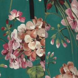 Pre Owned Gucci Green Floral Printed Silk Neck Tie Detail Shirt M