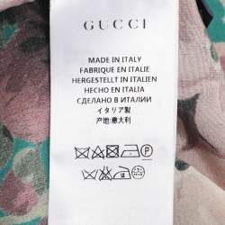Pre Owned Gucci Green Floral Printed Silk Neck Tie Detail Shirt M