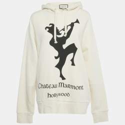 Pre Owned Gucci Cream Chateau Marmont Hollywood Print Cotton Hoodie XL