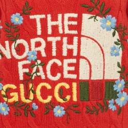 Pre Owned Gucci x The North Face Red Rose Embroidered Cable Knit Sweater M