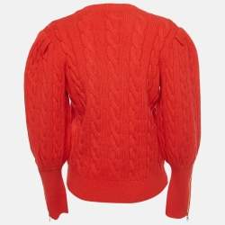 Pre Owned Gucci x The North Face Red Rose Embroidered Cable Knit Sweater M