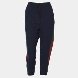 Pre Owned Gucci Navy Blue Wool Blend Web Striped Cropped Pants M