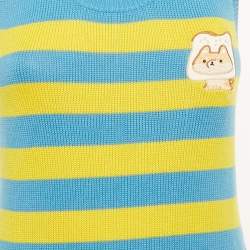 Pre Owned Gucci Blue/Yellow Striped Wool Knit Kawaii Appliqué Maxi Dress S