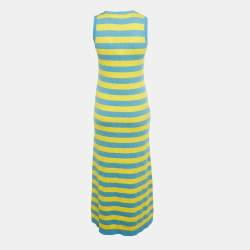 Pre Owned Gucci Blue/Yellow Striped Wool Knit Kawaii Appliqué Maxi Dress S