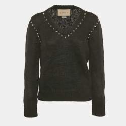 Pre Owned Gucci Black Studded Mohair Wool V-Neck Sweater S