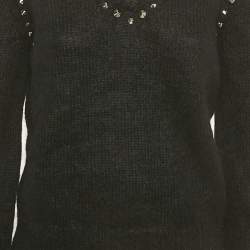Pre Owned Gucci Black Studded Mohair Wool V-Neck Sweater S