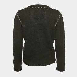 Pre Owned Gucci Black Studded Mohair Wool V-Neck Sweater S