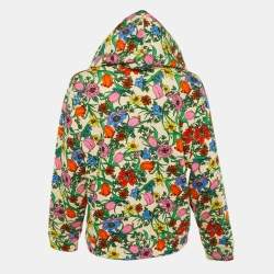 Pre Owned Gucci Beige Floral Print and Embroidered Cotton Knit Hoodie S