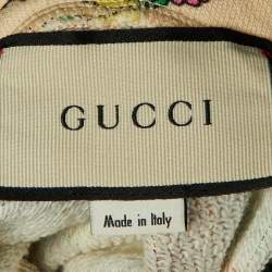 Pre Owned Gucci Beige Floral Print and Embroidered Cotton Knit Hoodie S