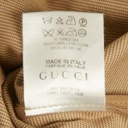 Pre Owned Gucci Beige Patterned Cotton Plunge Neck Midi Dress S