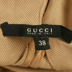 Pre Owned Gucci Beige Patterned Cotton Plunge Neck Midi Dress S