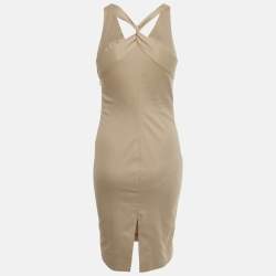 Pre Owned Gucci Beige Patterned Cotton Plunge Neck Midi Dress S